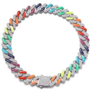 Silver Colorful Rainbow Bling Cuban Link Chain Pride Jewelry